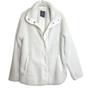 Members Mark Cozy Sherpa Jacket Womens XL Ivory Faux Fur Fleece Snaps Pockets